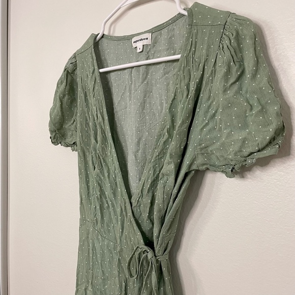 Revolve Mini Wrap Dress in Sage Polka Dot - Picture 9 of 15